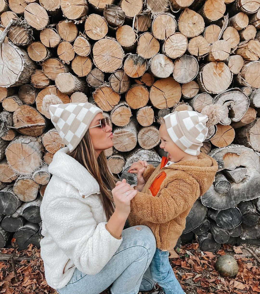 TAN CHECKERED BEANIE