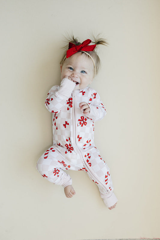 Bamboo Zip Romper | Bows & Candy Cane