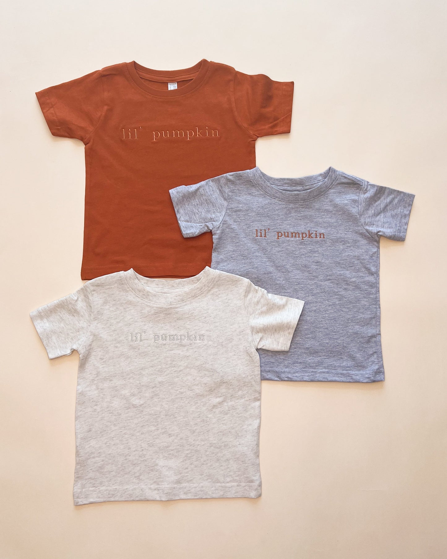 Lil' Pumpkin Embroidered Child Tee - Neutrals