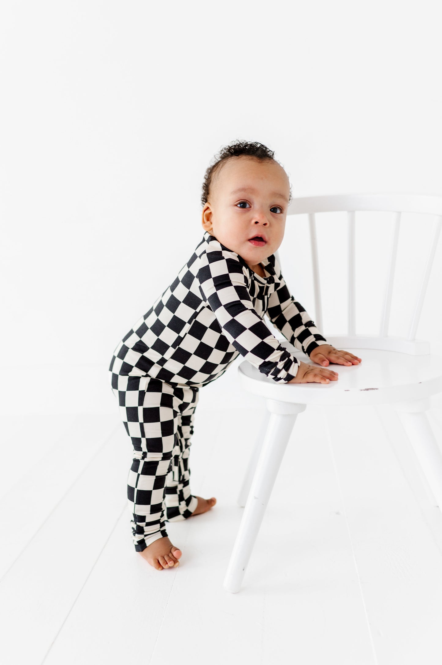 BLACK CHECKERED BAMBOO ONESIE
