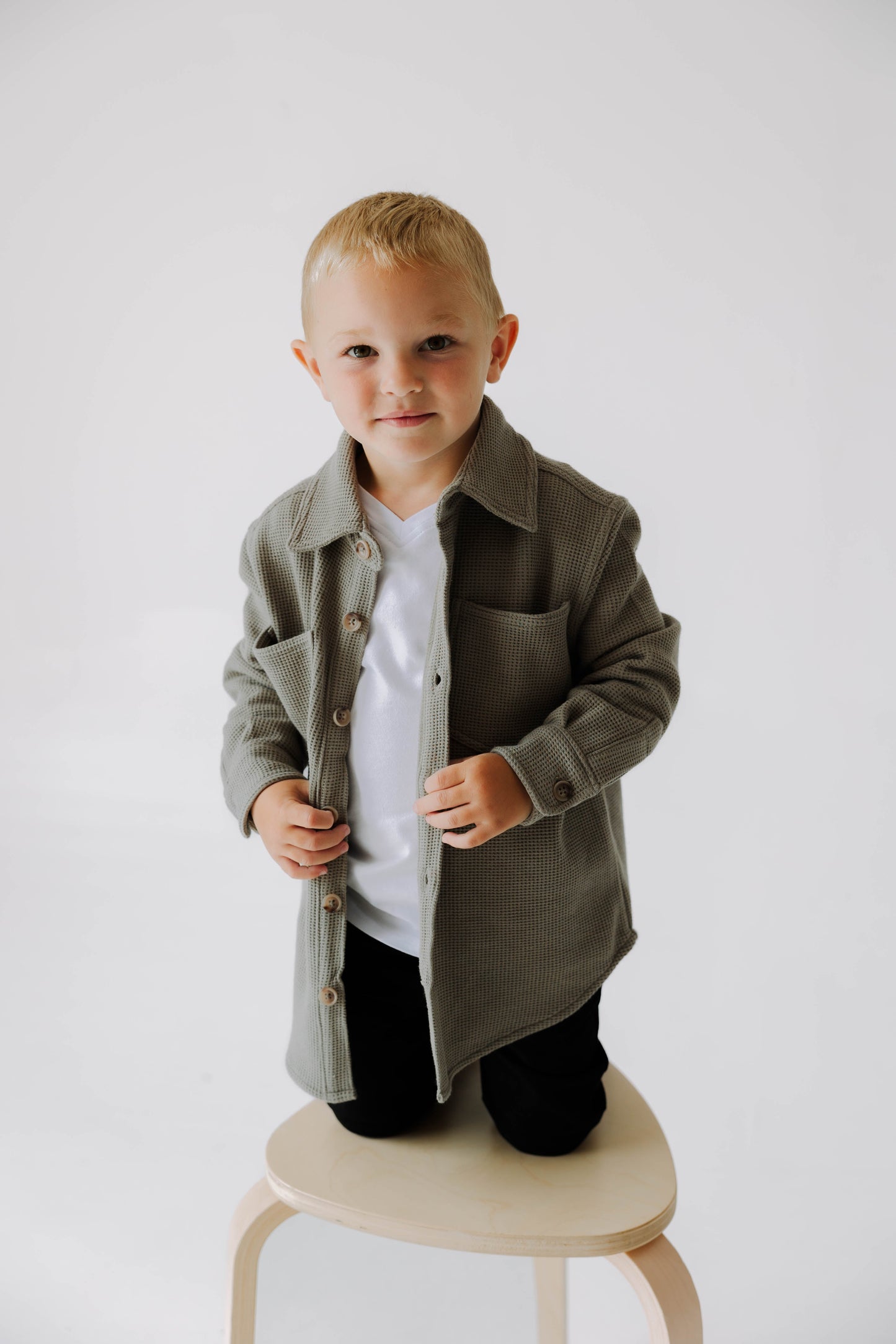 Kids Waffle Shacket | Khaki Green