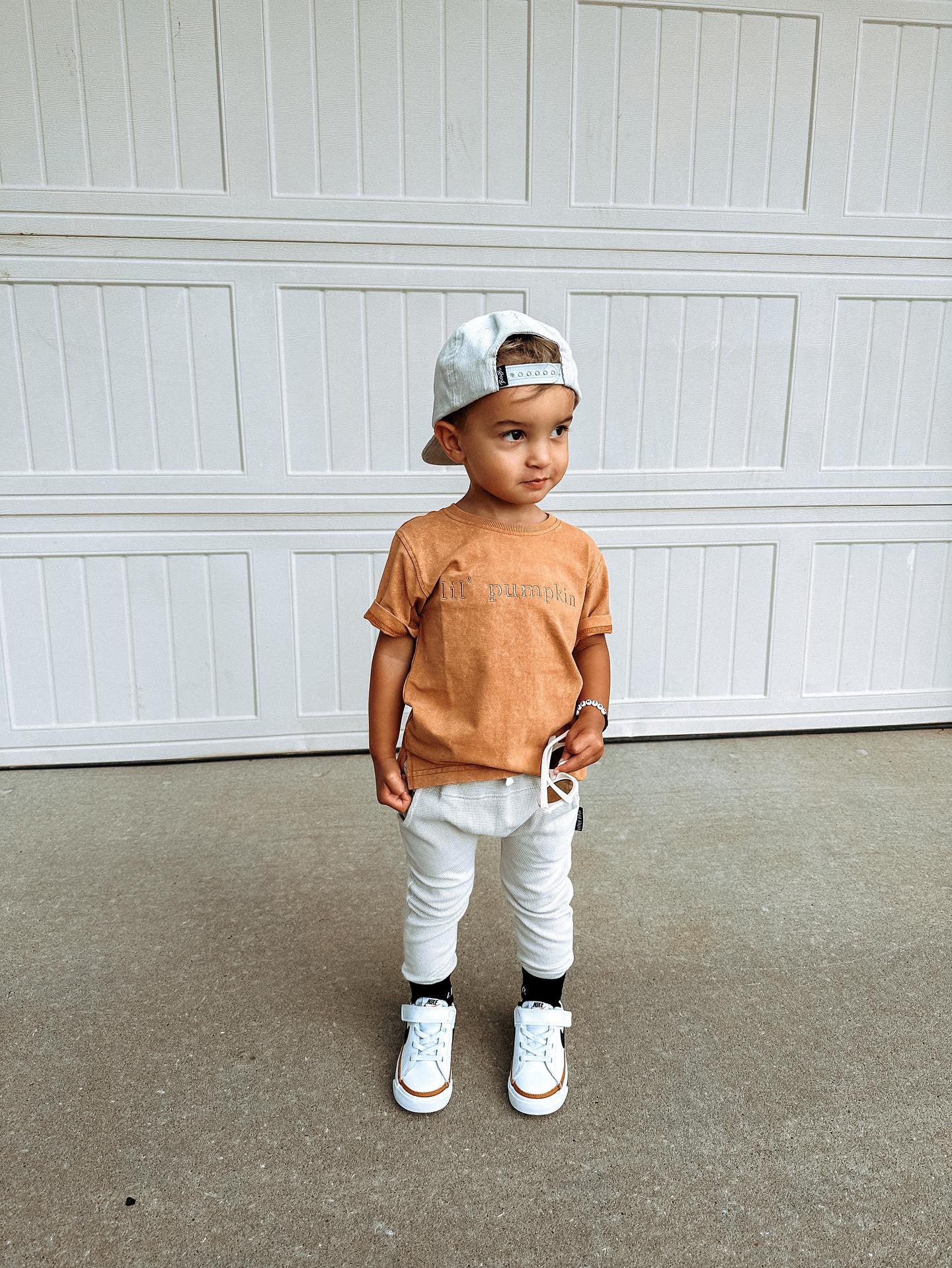 Lil' Pumpkin Embroidered Acid Wash Tee - Autumn
