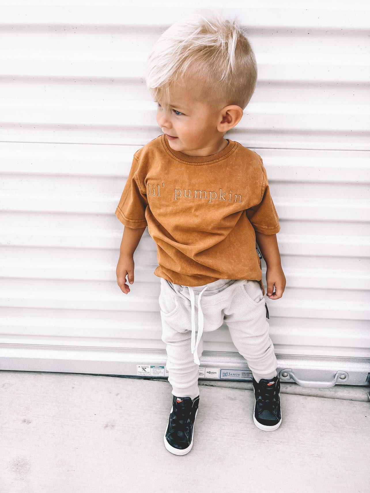 Lil' Pumpkin Embroidered Acid Wash Tee - Autumn