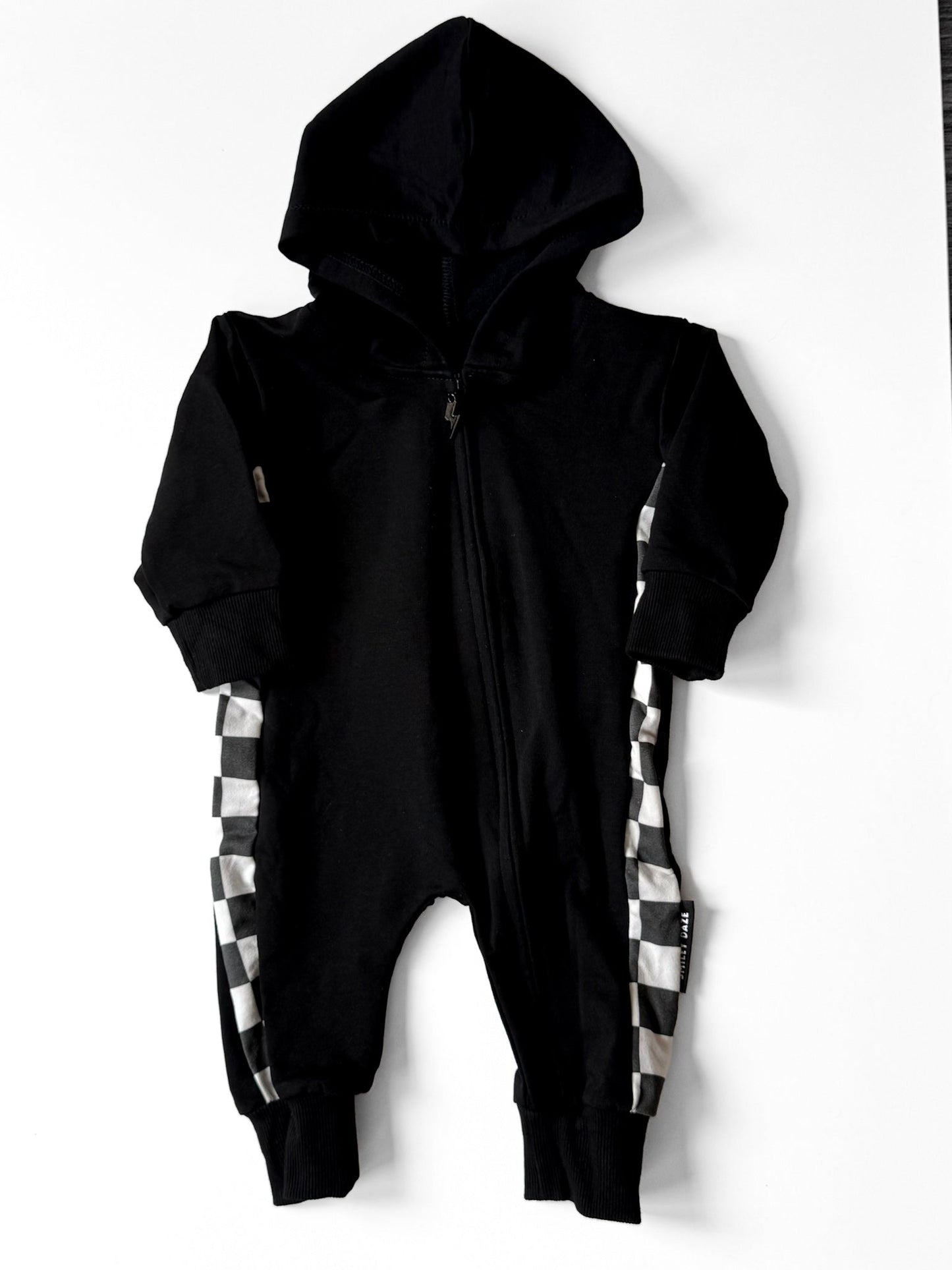 SIDE CHECK • ZIP-UP HOODED ROMPER