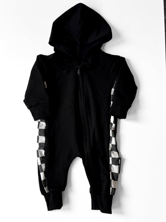 SIDE CHECK • ZIP-UP HOODED ROMPER
