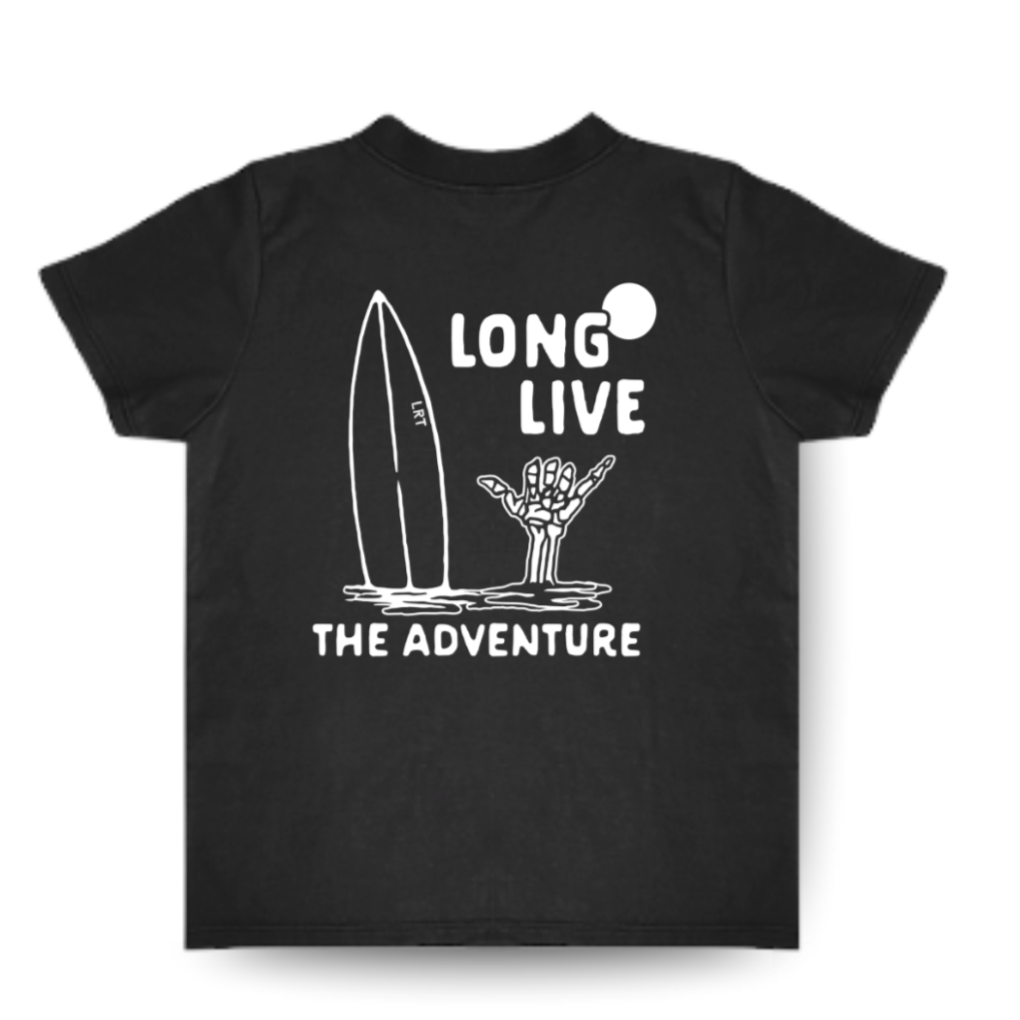 100% ORGANIC COTTON LONG LIVE THE ADVENTURE TEE - BLACK