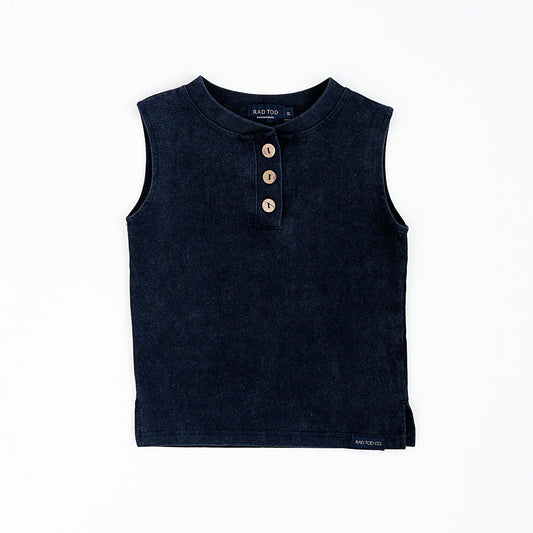 ACID WASH MUSCLE TEE - BLACK