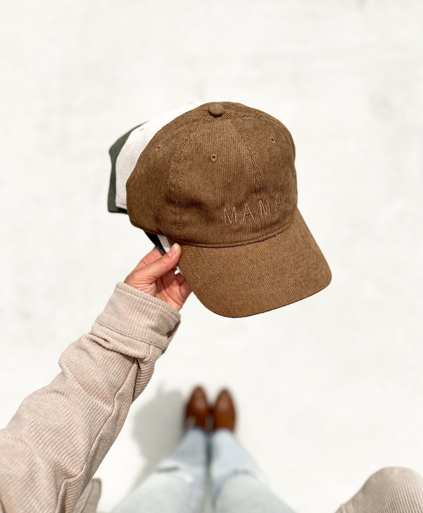 Mama Basic Tonal Embroidered Corduroy Cap