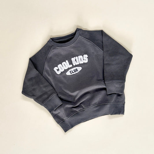 Cool Kids Club Chenille Child Waffle Sleeve Crewneck - Faded Gray