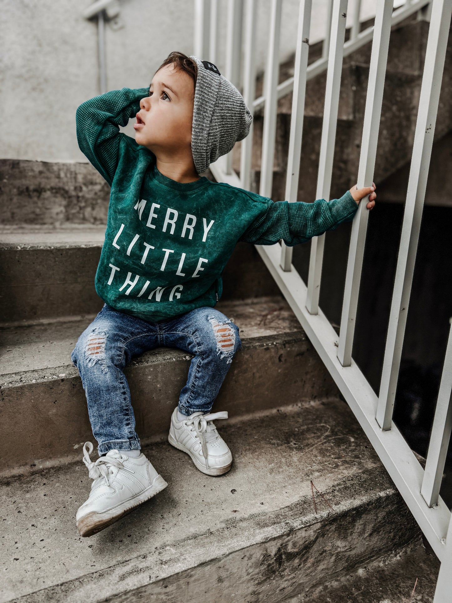 Merry Little Thing Child Waffle Sleeve Crewneck