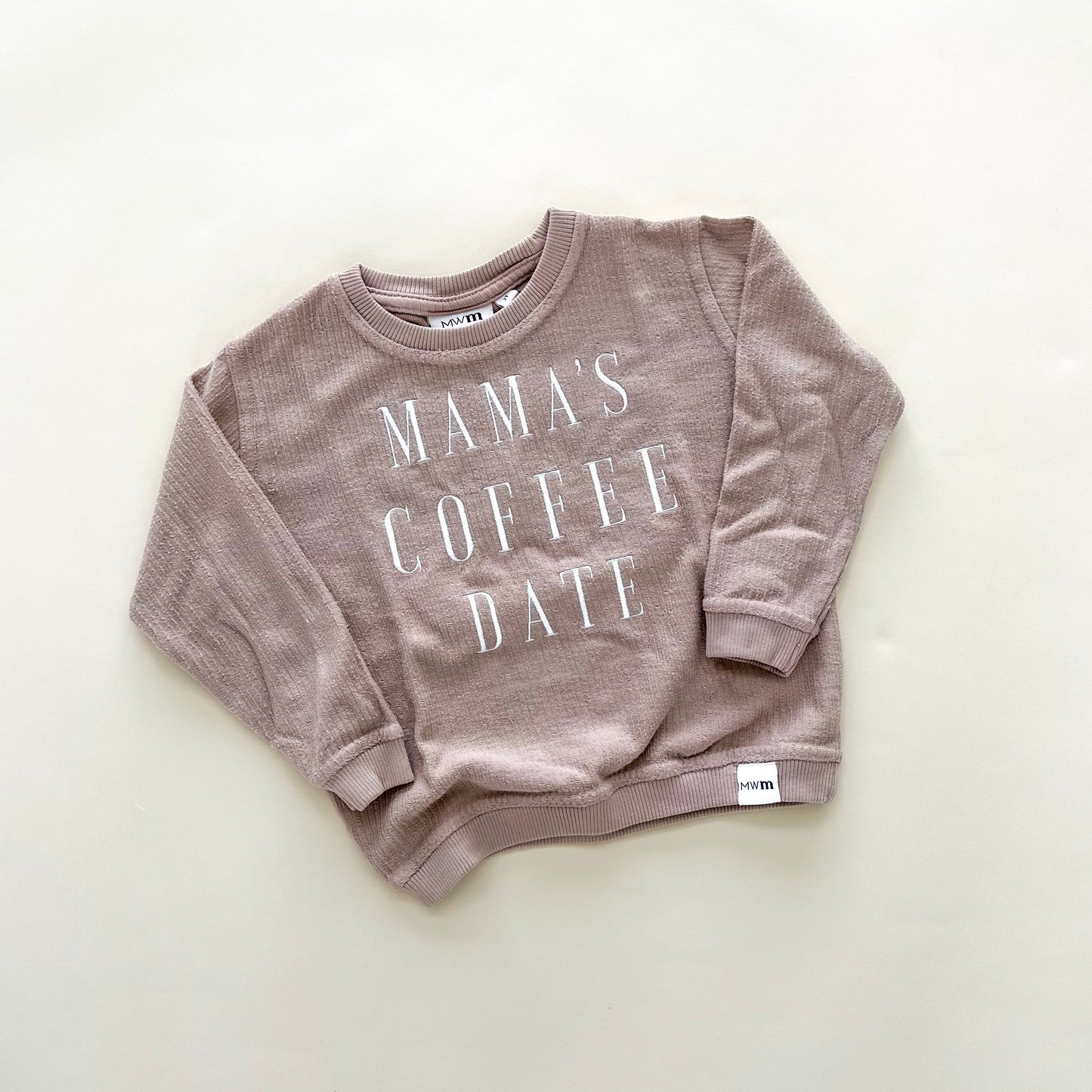 Mama's Coffee Date Embroidered Corded Crewneck - Latte