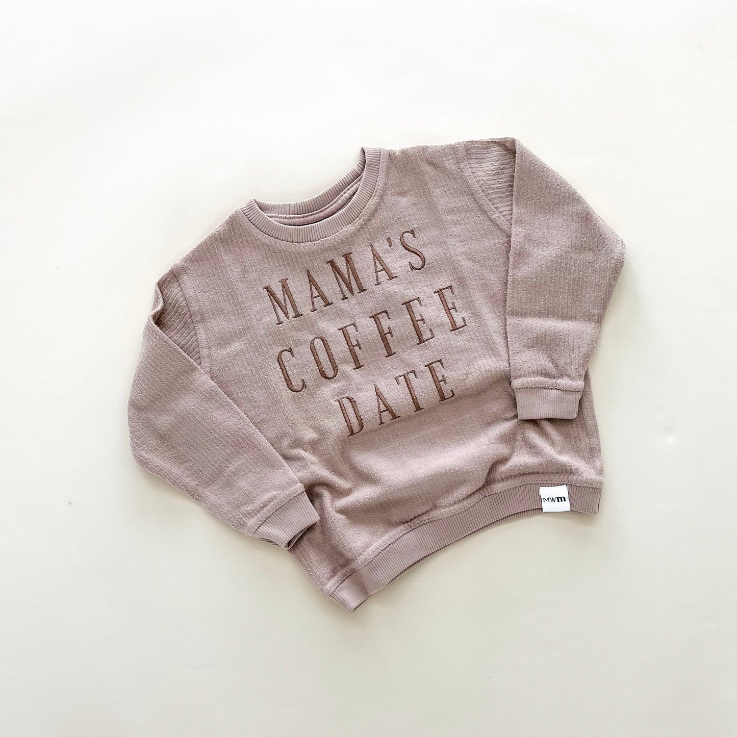 Mama's Coffee Date Embroidered Corded Crewneck - Latte