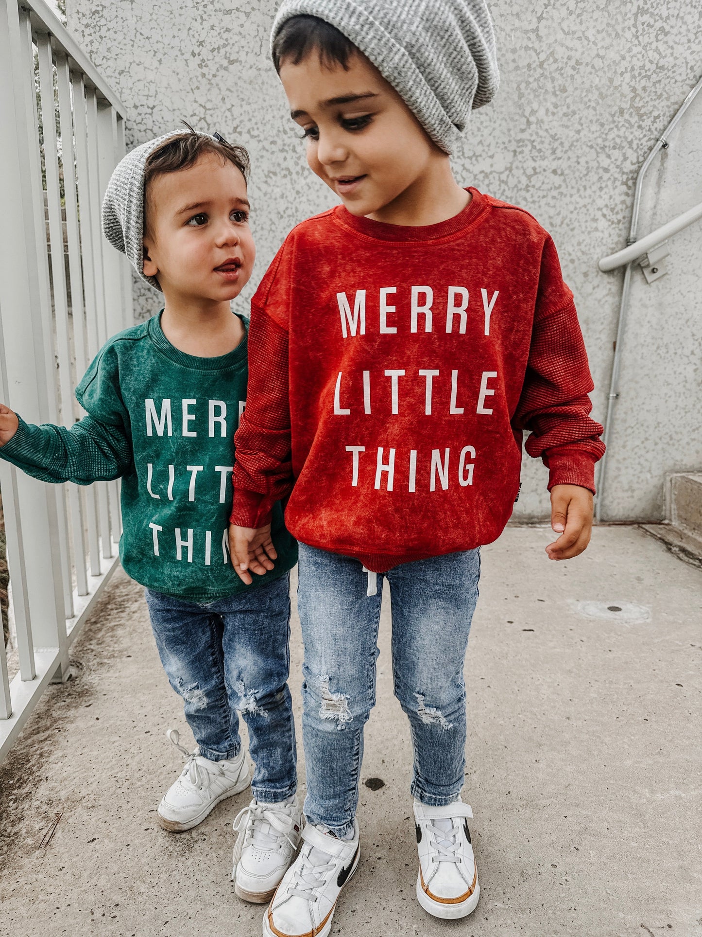 Merry Little Thing Child Waffle Sleeve Crewneck
