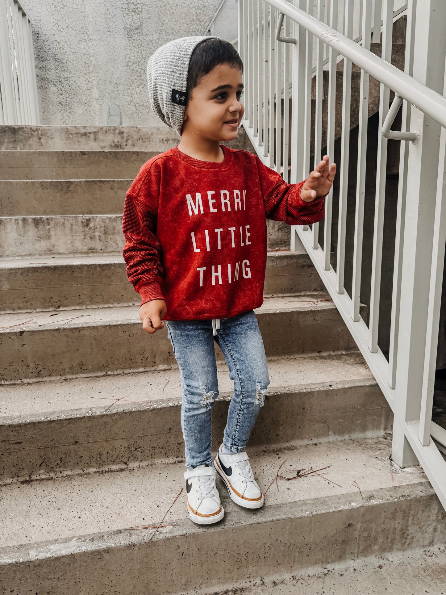 Merry Little Thing Child Waffle Sleeve Crewneck