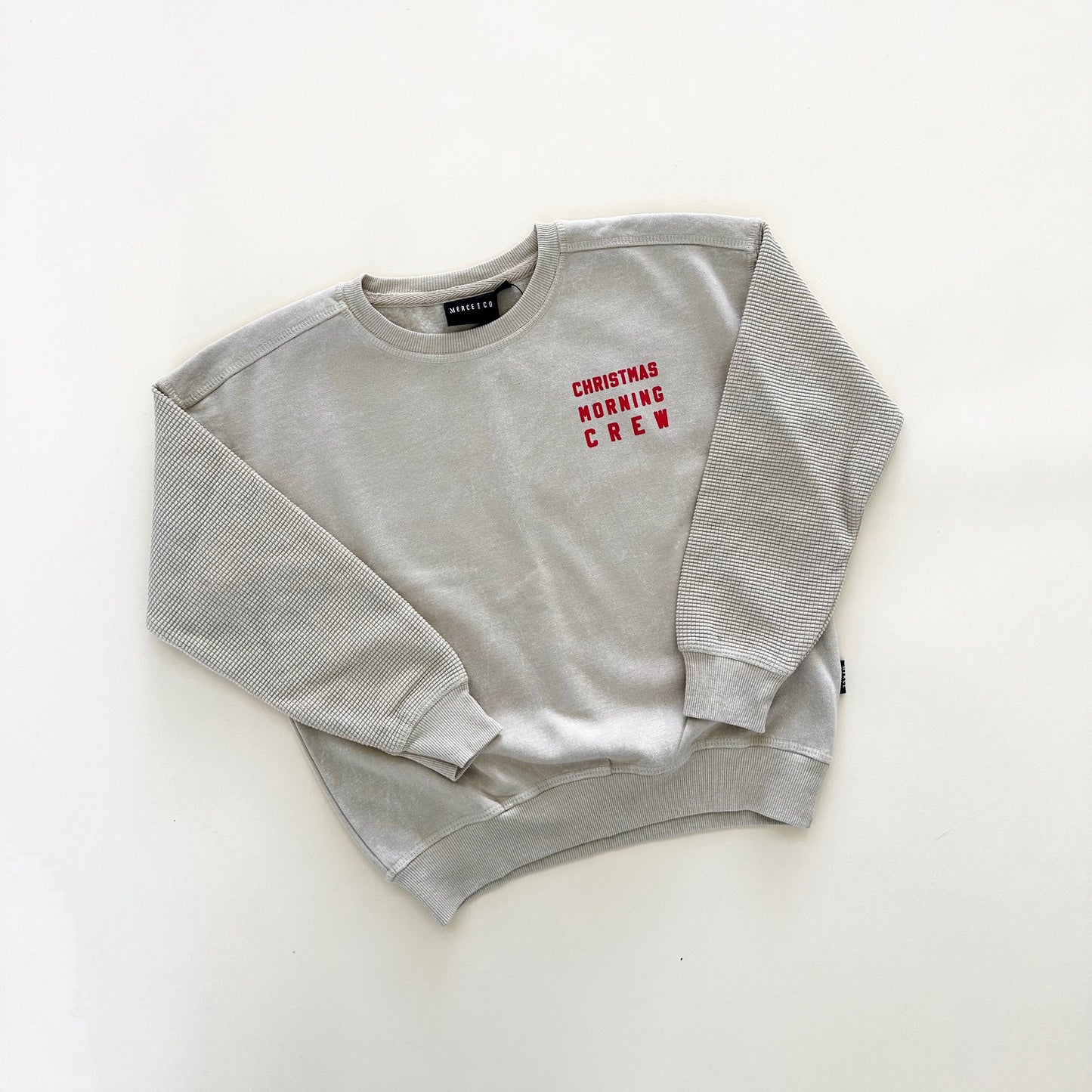 Christmas Morning Crew Child Waffle Sleeve Crewneck - Oat