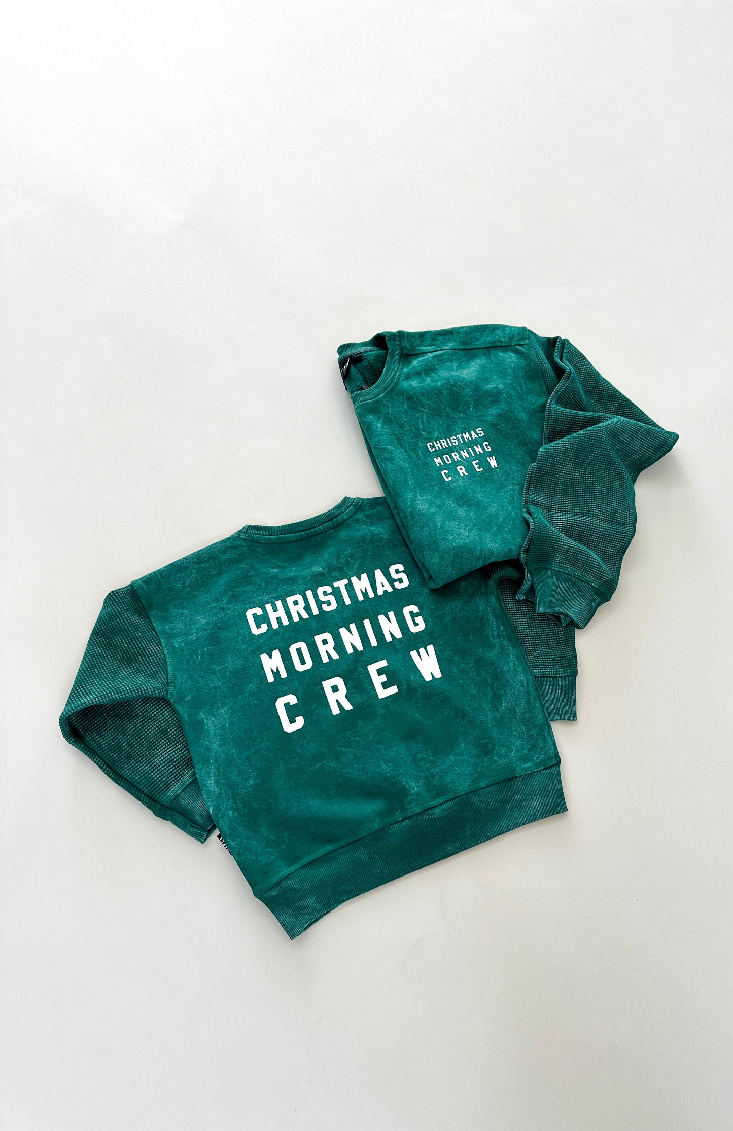 Christmas Morning Crew Child Waffle Sleeve Crewneck - Pine