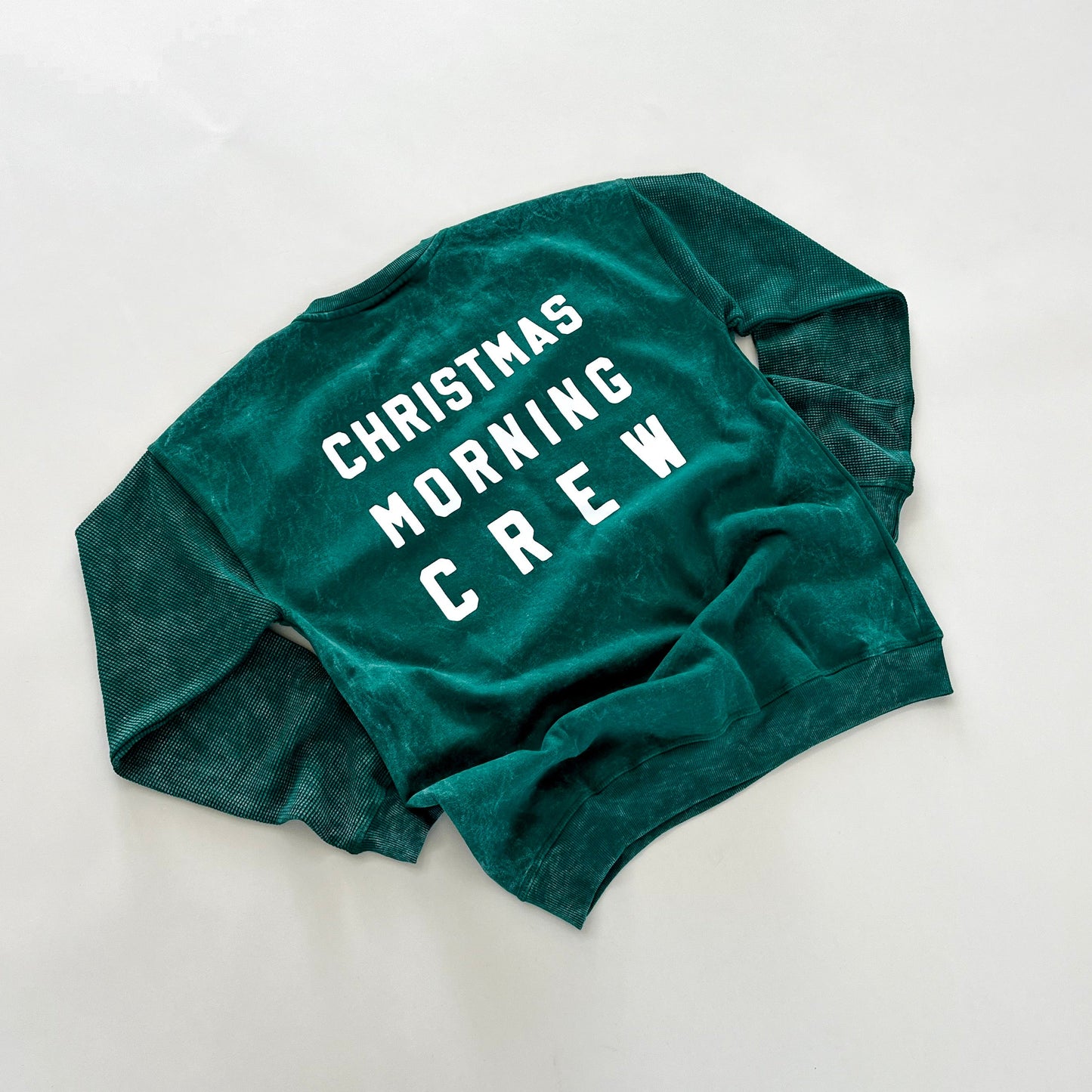 Christmas Morning Crew Waffle Sleeve Crewneck - Pine