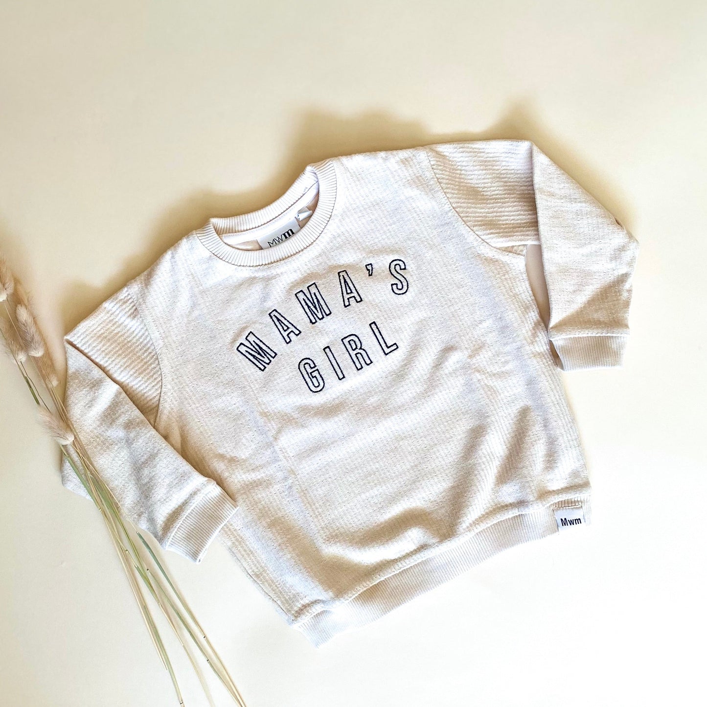 Mama's Girl Embroidered Outline Corded Crewneck - Ivory