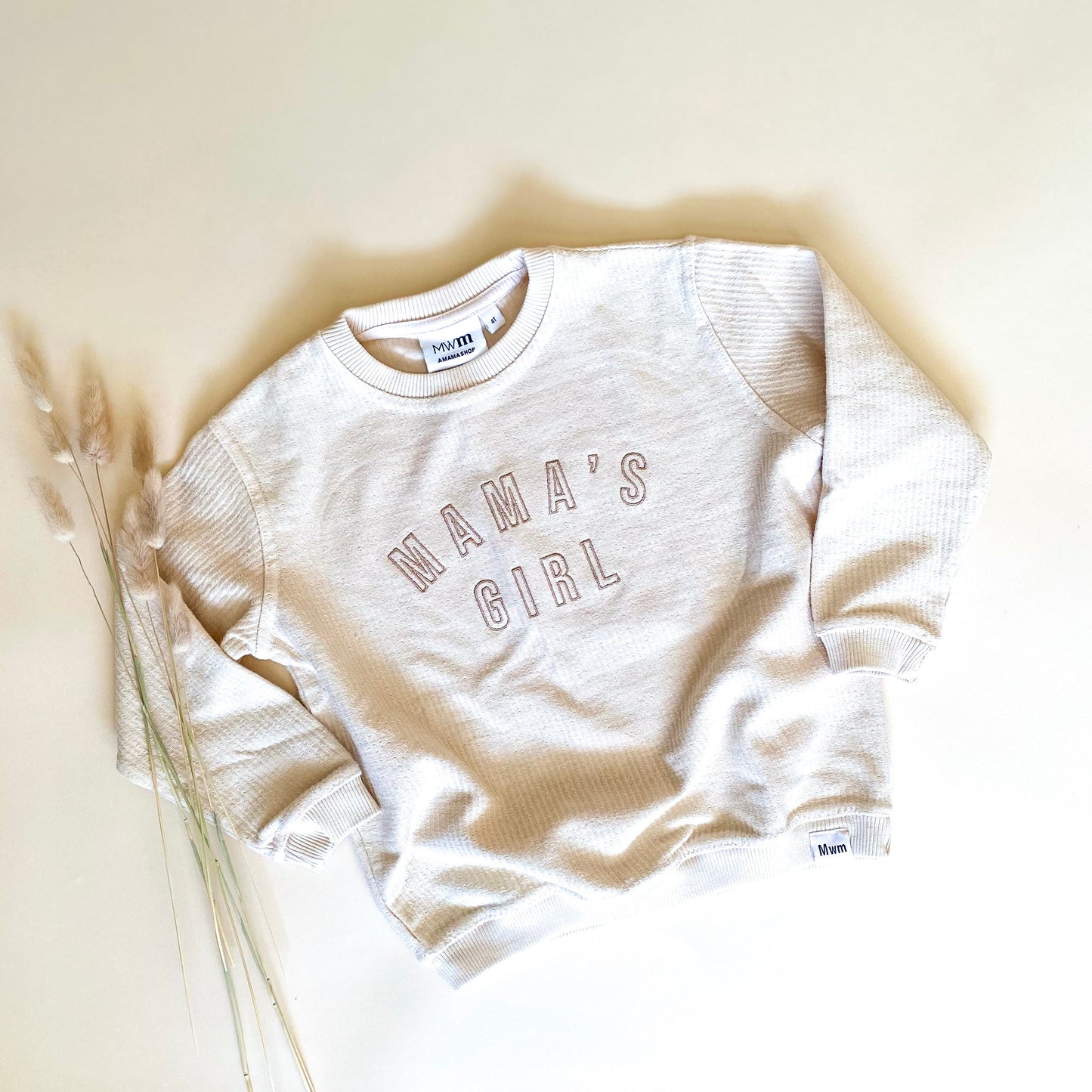 Mama's Girl Embroidered Outline Corded Crewneck - Ivory