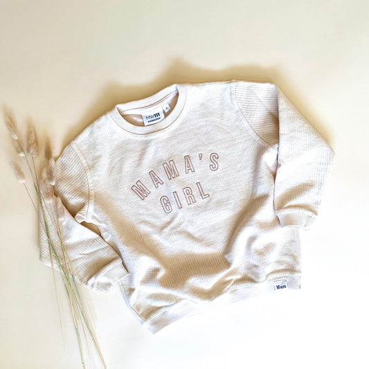 Mama's Girl Embroidered Outline Corded Crewneck -  Ivory