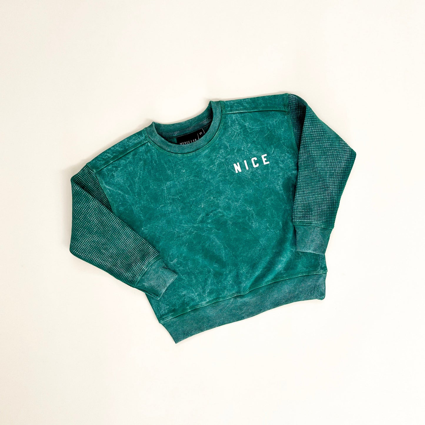 "Nice" Waffle Sleeve Crewneck