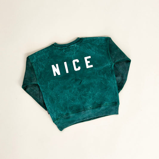 "Nice" Waffle Sleeve Crewneck
