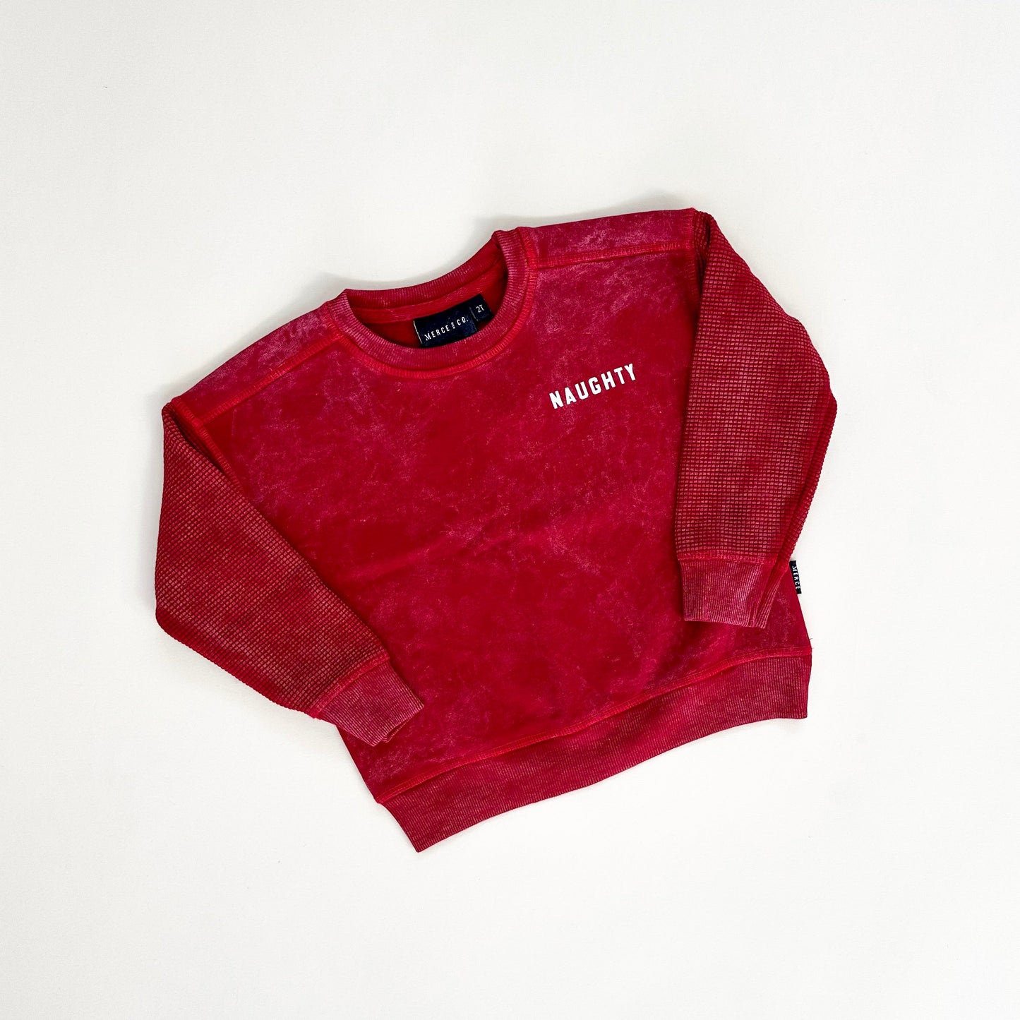 "Naughty" Waffle Sleeve Crewneck