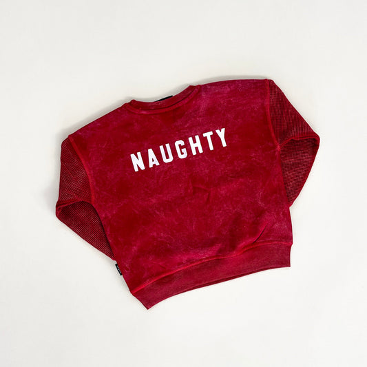 "Naughty" Waffle Sleeve Crewneck