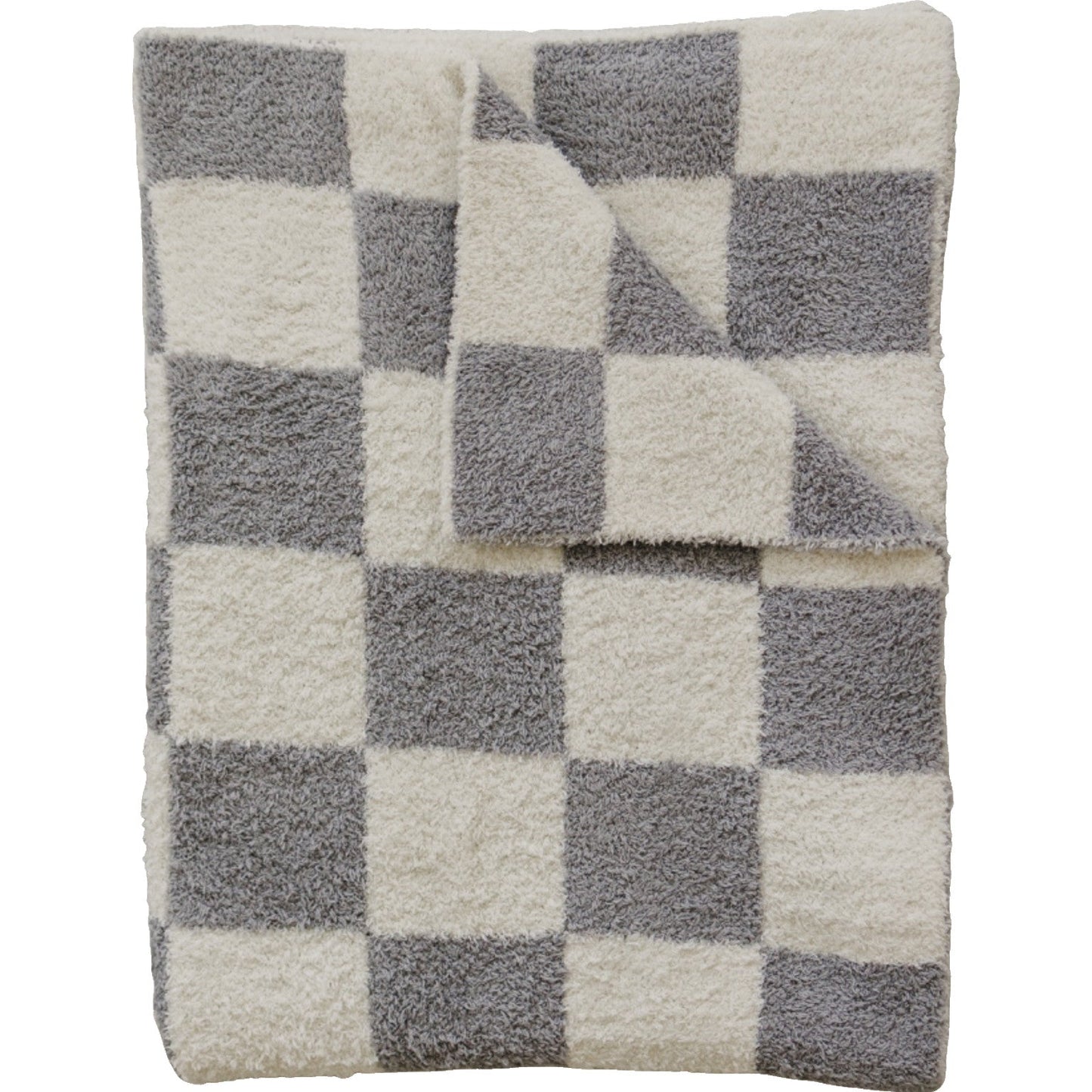 Grey Checkered Plush Blanket