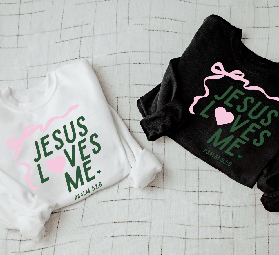 "Jesus Loves Me" Ribbon Sweatshirt- Adult