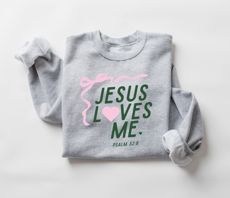 "Jesus Loves Me" Ribbon Sweatshirt- Adult