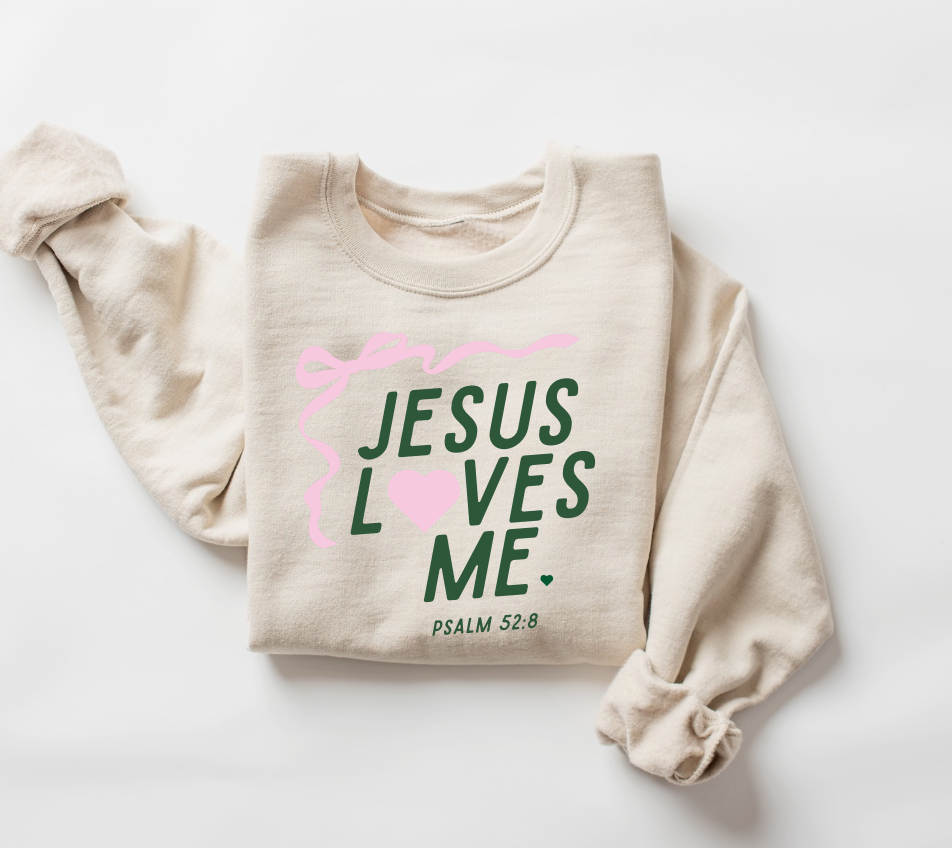 "Jesus Loves Me" Ribbon Sweatshirt- Adult