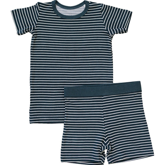 Navy Stripes Ribbed Bamboo Cozy Short Set