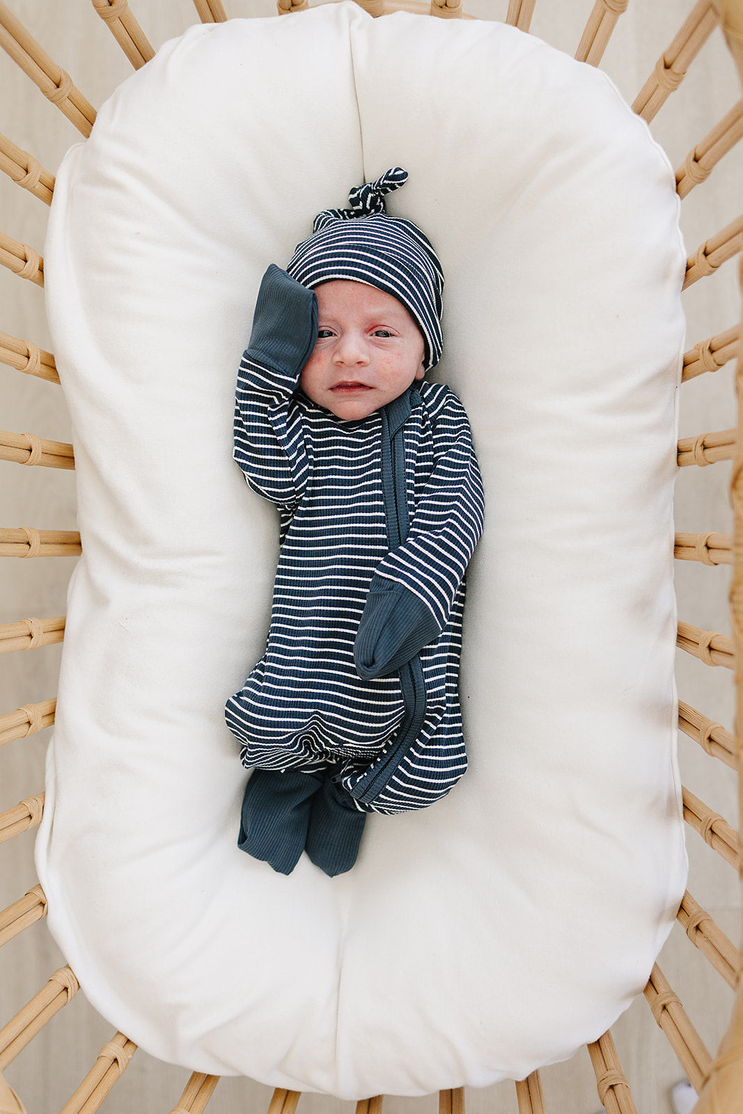 Navy Stripes Ribbed Bamboo Zipper