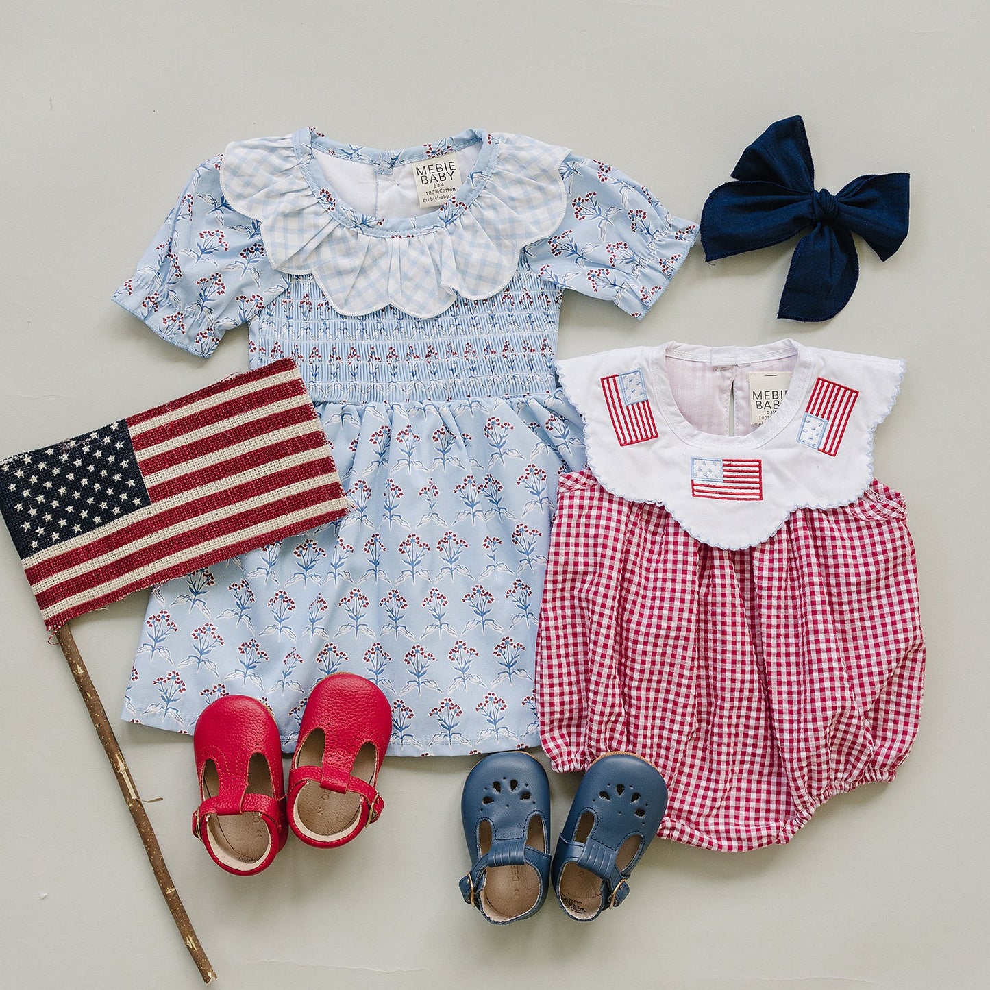 Gingham Flag Smocked Bubble Romper