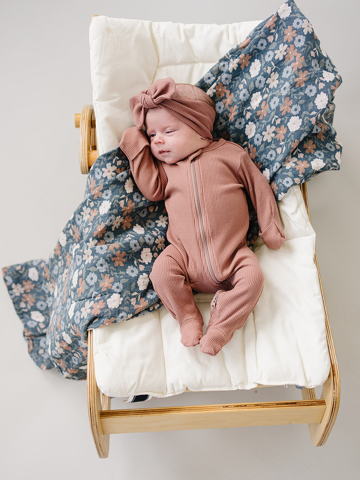 Taupe Stripe + Midnight Floral Muslin Quilt
