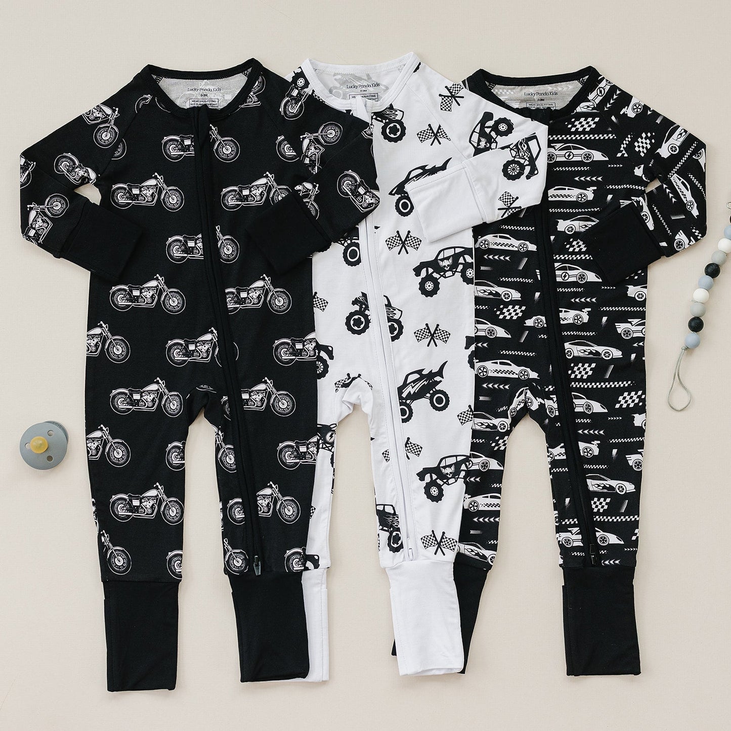 Bamboo Zip Romper | Race Cars