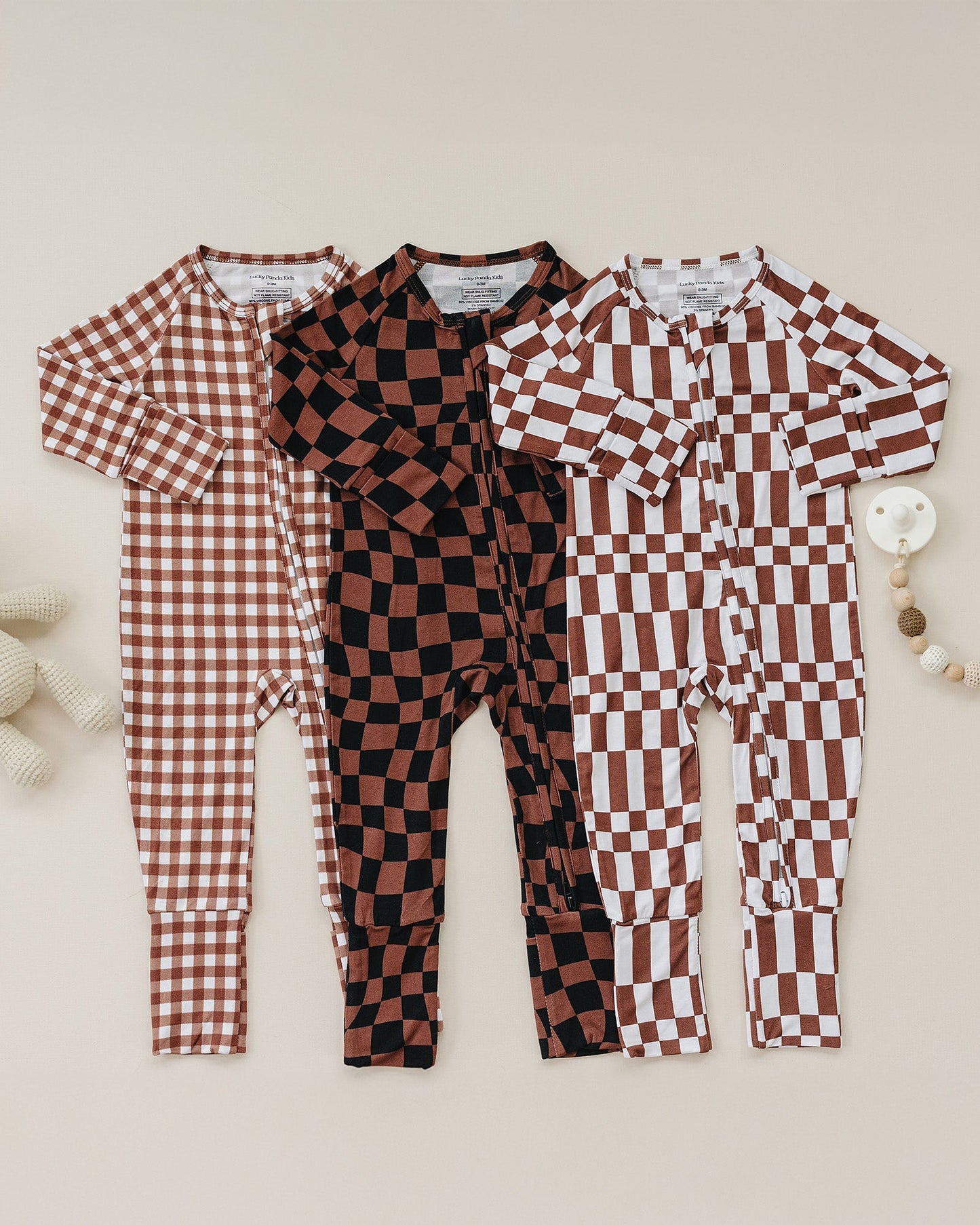 Bamboo Zip Romper | Chocolate Checkered