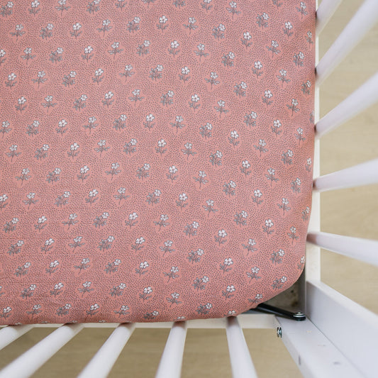 Vintage Pink Floral Muslin Crib Sheet