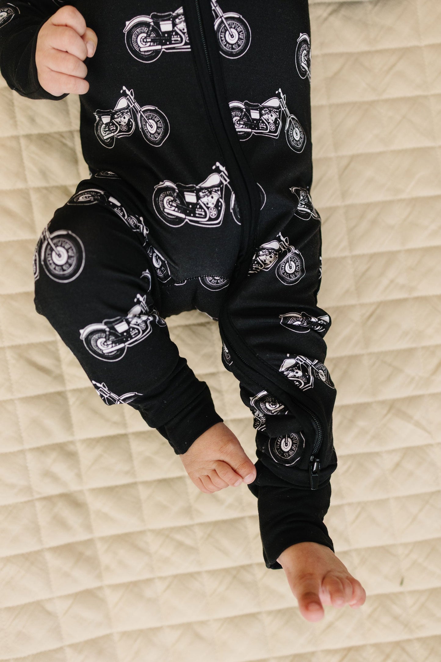 Bamboo Zip Romper | Born to Ride Black