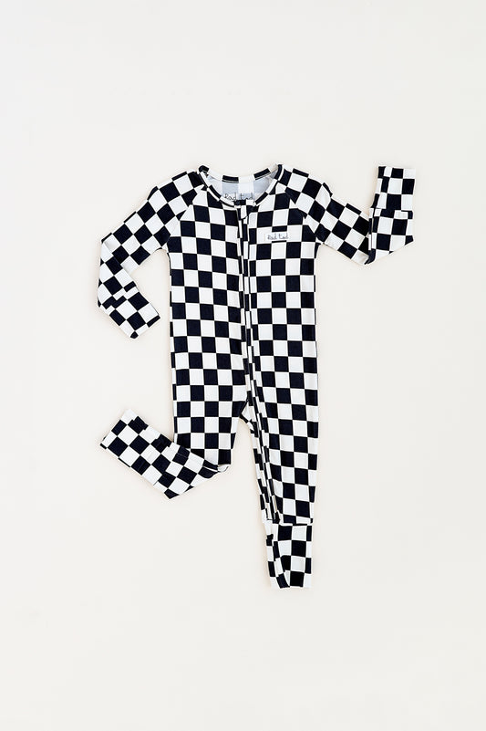 BLACK CHECKERED BAMBOO ONESIE