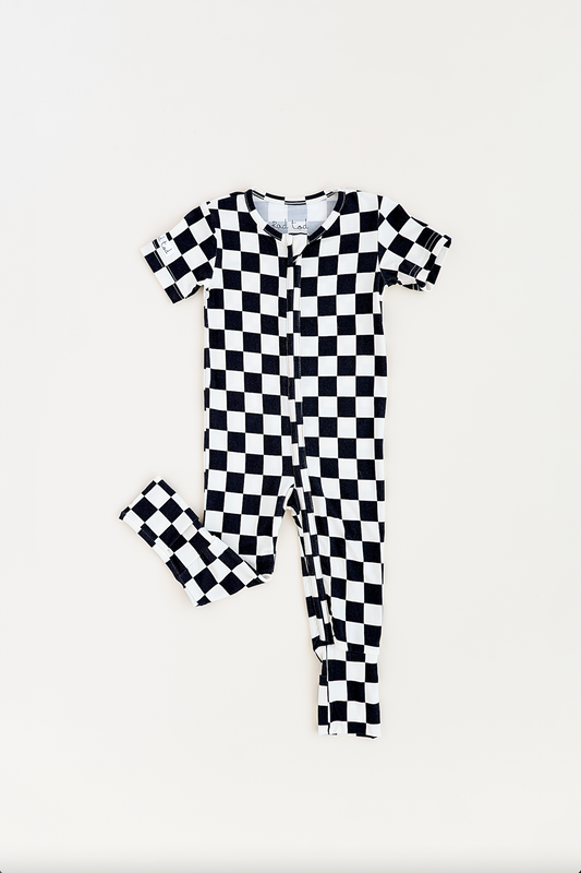 BAMBOO - BLACK CHECKERED SHORT SLEEVE ONESIE