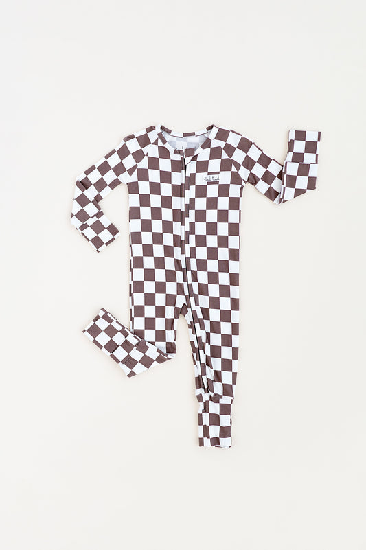 BRONZE CHECKERED BAMBOO ONESIE