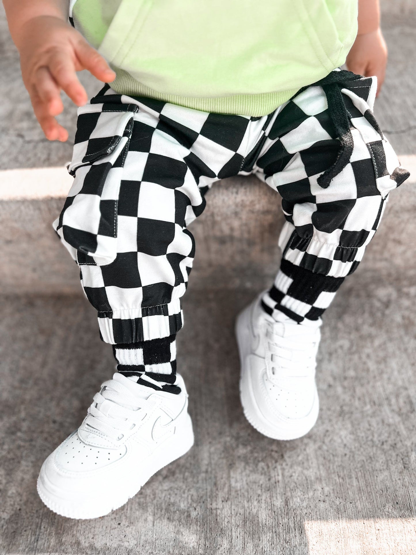 BLACK & WHITE CHECKERED • CARGO SWEATPANTS