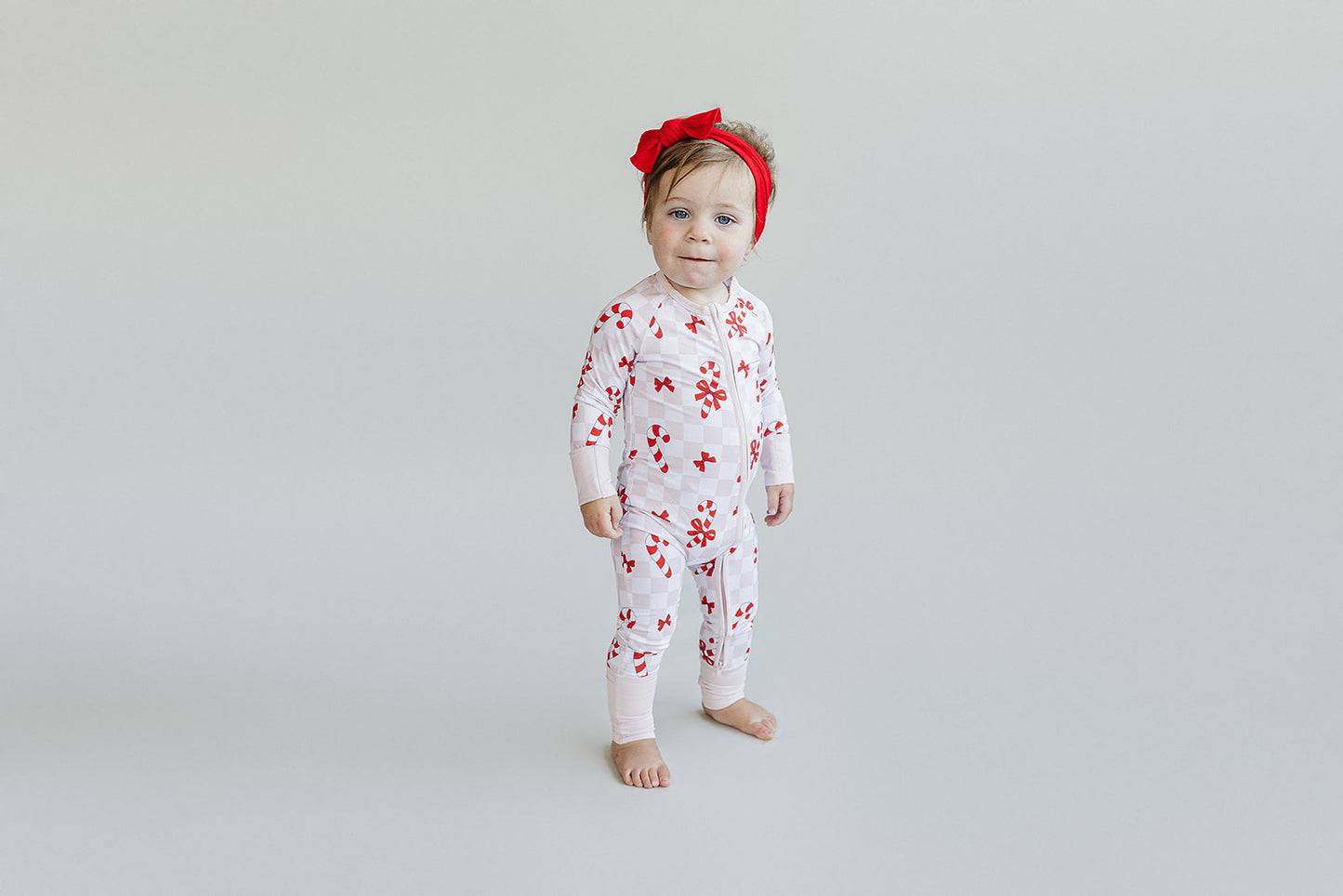 Bamboo Zip Romper | Bows & Candy Cane