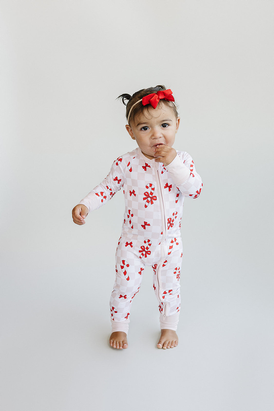 Bamboo Zip Romper | Bows & Candy Cane