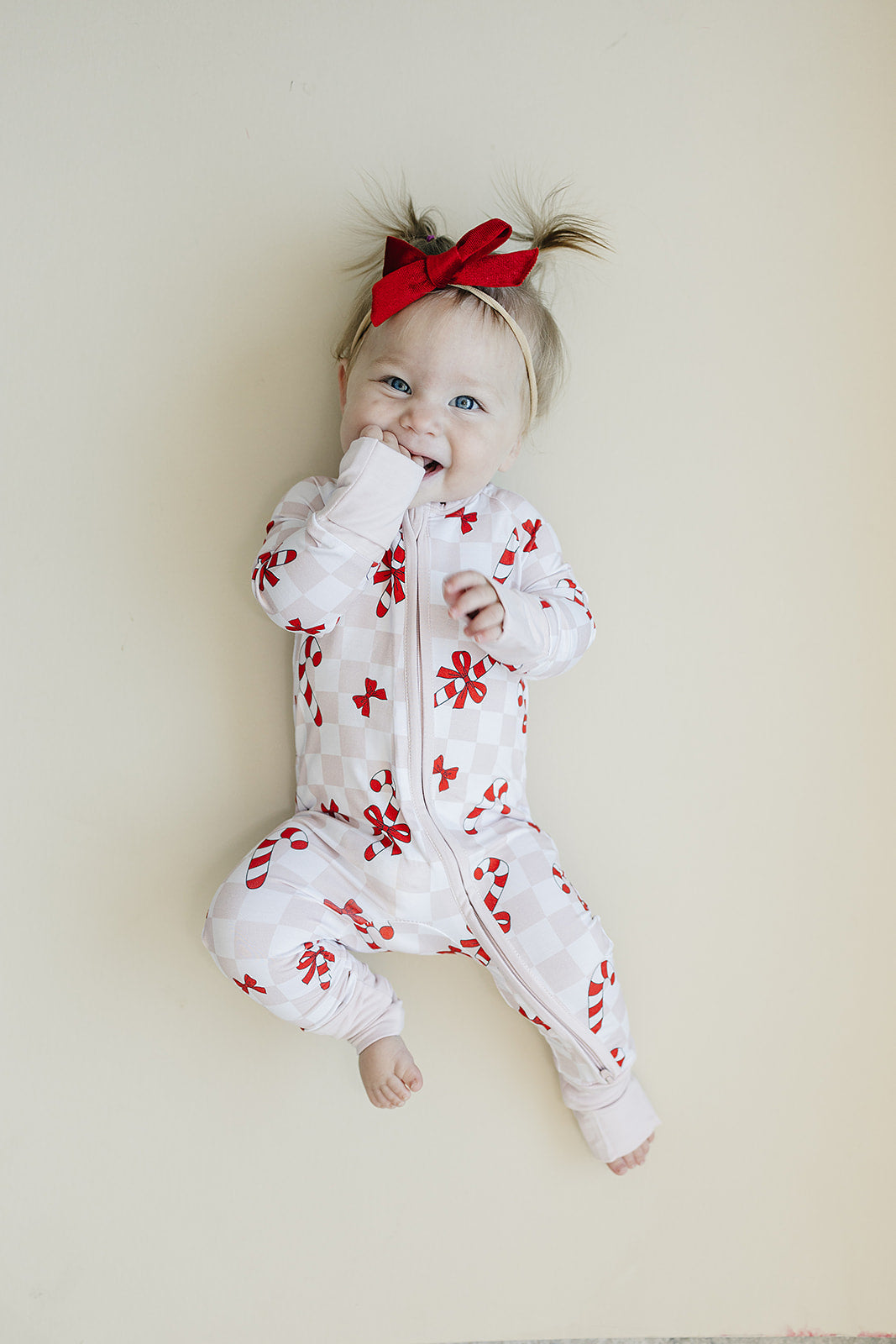 Bamboo Zip Romper | Bows & Candy Cane