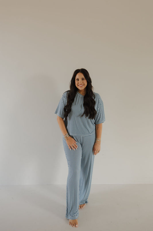 Women's Boxy Tee Lounge Set | Blue Gingham