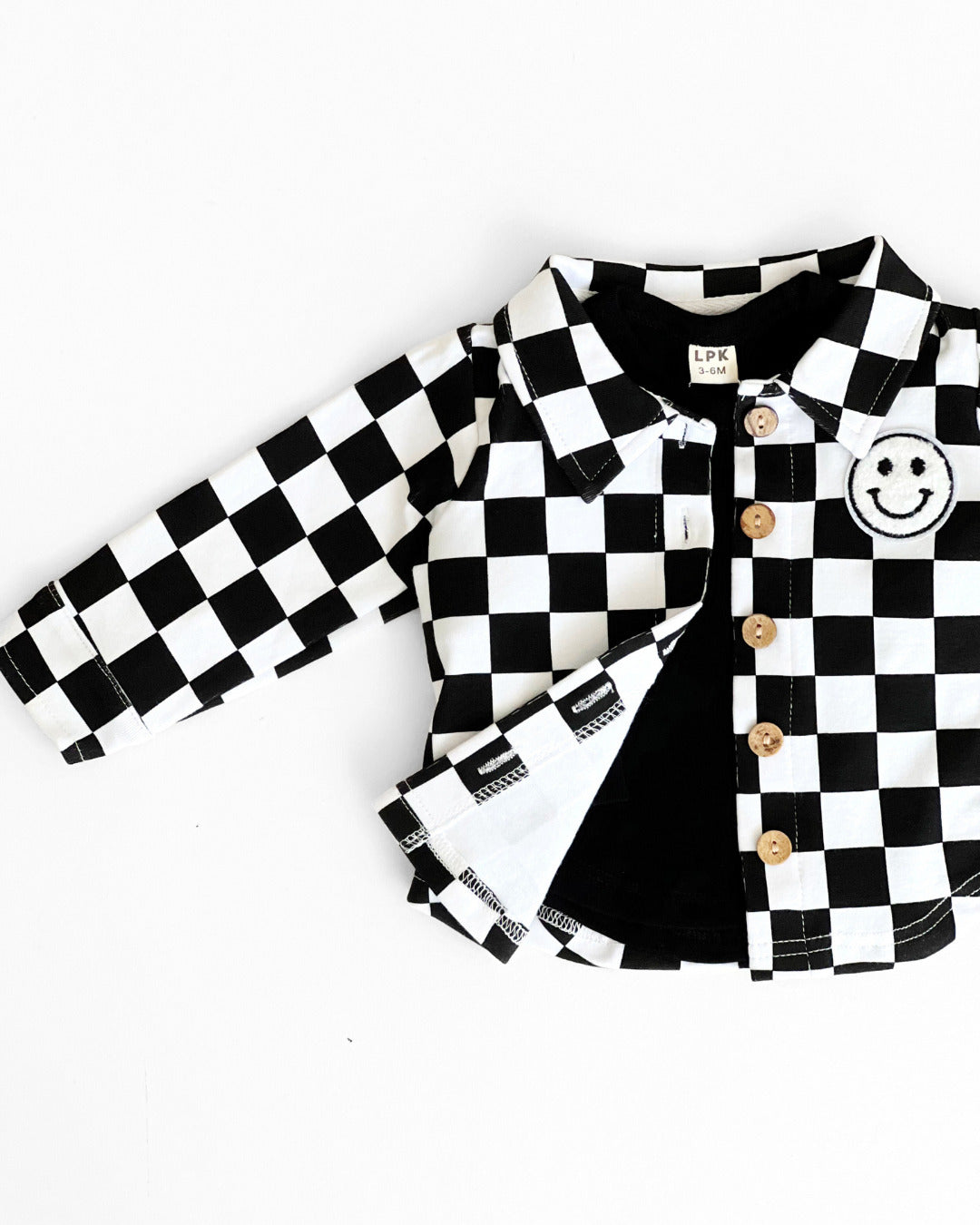 Cotton Shacket | Smiley Checkered Black