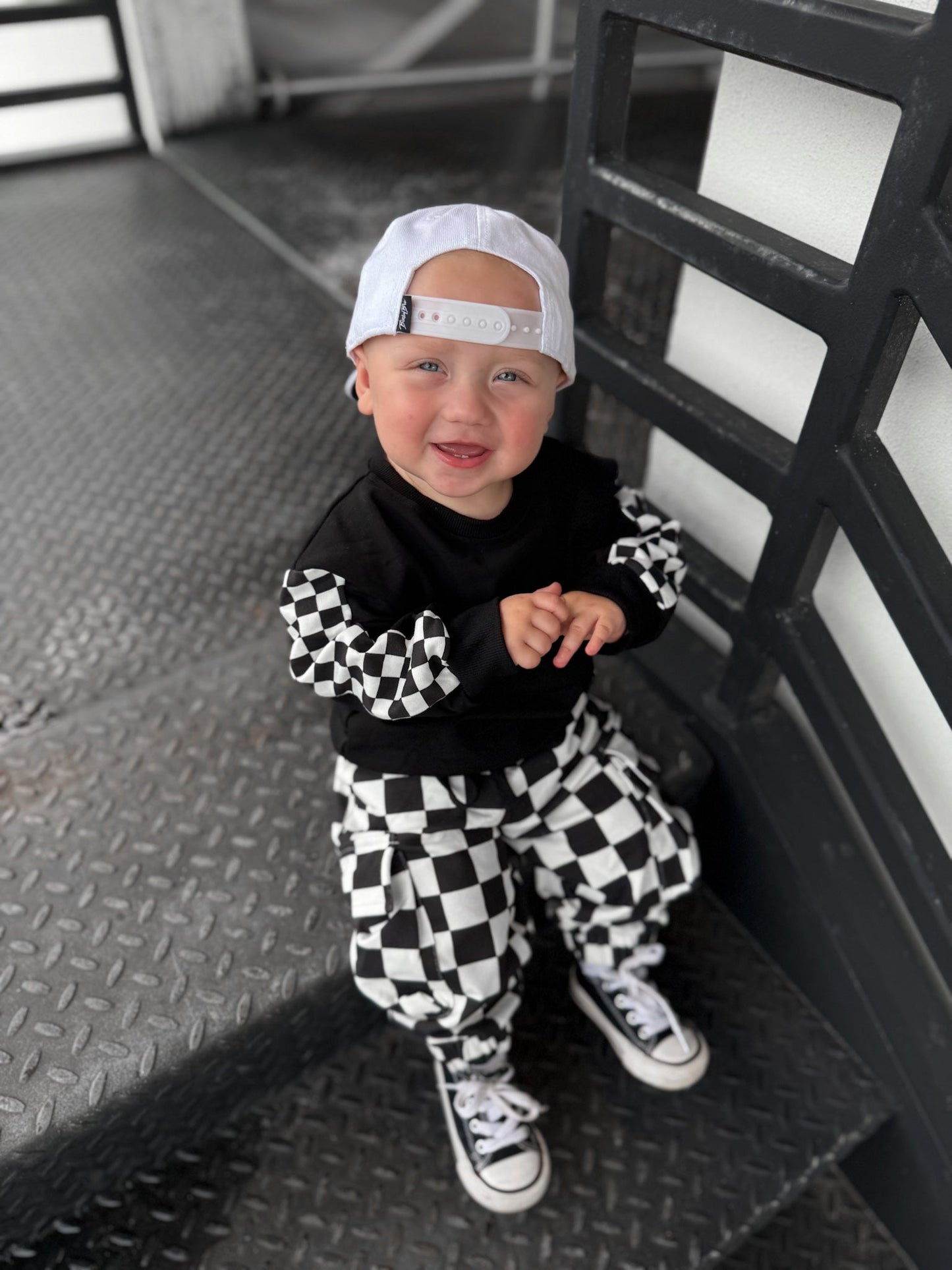 BLACK & WHITE CHECKERED • CARGO SWEATPANTS